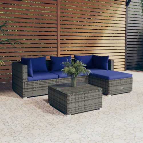 5 részes szürke polyrattan kerti ülőgarnitúra párnákkal