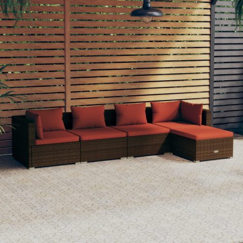 5 részes barna polyrattan kerti ülőgarnitúra párnákkal