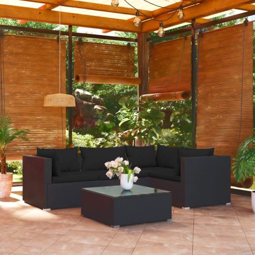 5 részes fekete polyrattan kerti ülőgarnitúra párnákkal