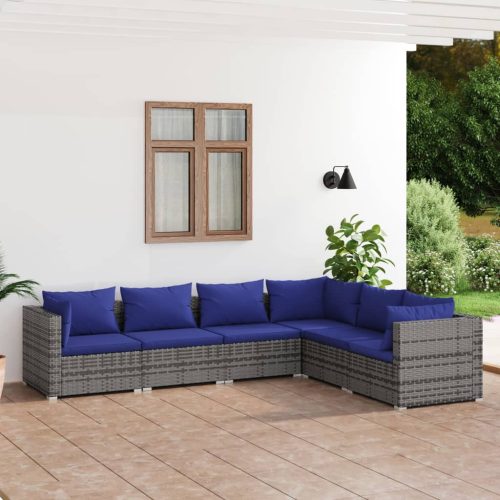 6 részes szürke polyrattan kerti ülőgarnitúra párnákkal
