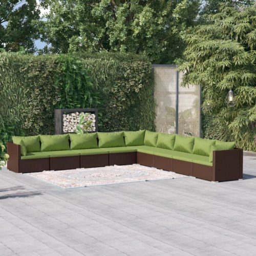 9 részes barna polyrattan kerti ülőgarnitúra párnákkal