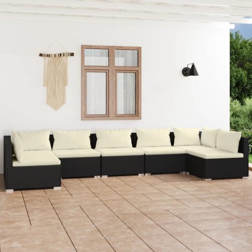 7 részes fekete polyrattan kerti ülőgarnitúra párnákkal