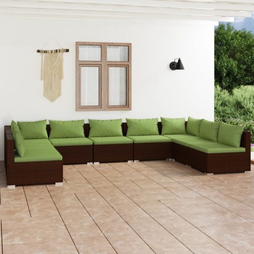 9 részes barna polyrattan kerti ülőgarnitúra párnákkal