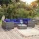 7 részes szürke polyrattan kerti ülőgarnitúra párnákkal