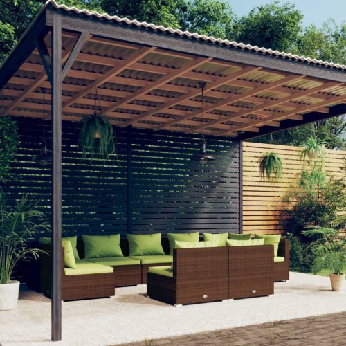 9 részes barna polyrattan kerti ülőgarnitúra párnákkal