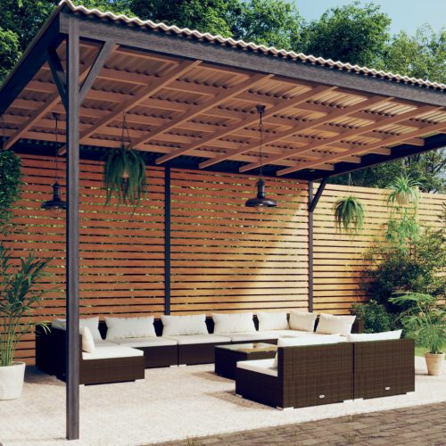 10 részes barna polyrattan kerti bútorszett párnákkal