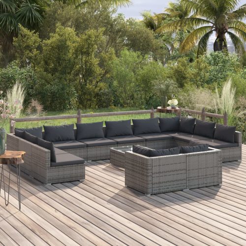 13 részes szürke polyrattan kerti ülőgarnitúra párnákkal
