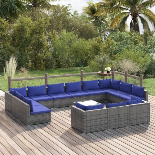 14 részes szürke polyrattan kerti ülőgarnitúra párnákkal