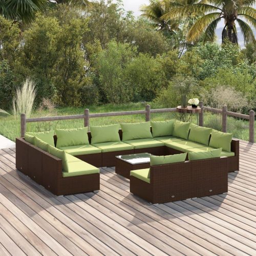 12 részes barna polyrattan kerti ülőgarnitúra párnákkal