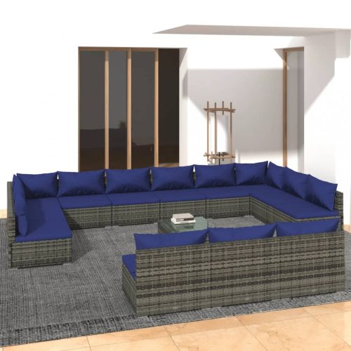 14 részes szürke polyrattan kerti ülőgarnitúra párnákkal