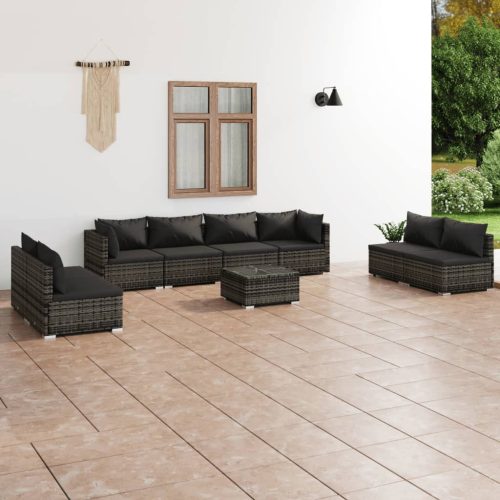 9 részes szürke polyrattan kerti ülőgarnitúra párnákkal