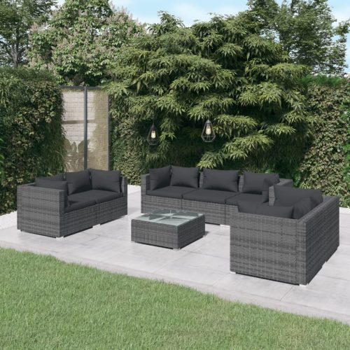 8 részes szürke polyrattan kerti ülőgarnitúra párnákkal