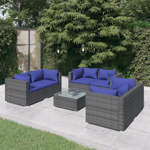7 részes szürke polyrattan kerti ülőgarnitúra párnákkal