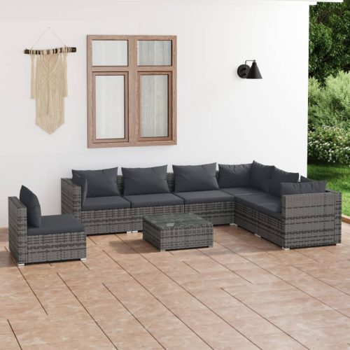 8 részes szürke polyrattan kerti ülőgarnitúra párnákkal