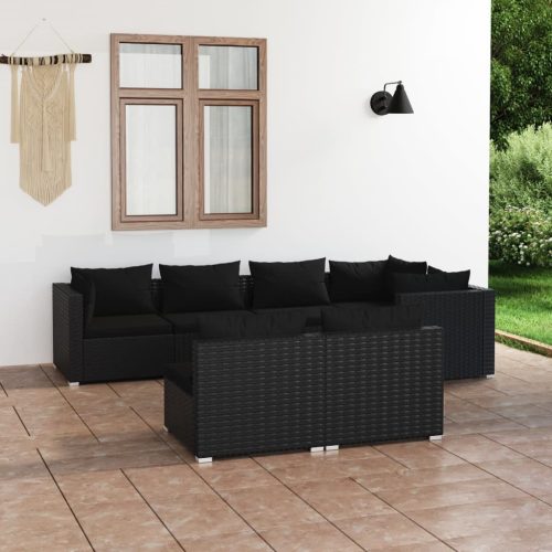 7 részes fekete polyrattan kerti ülőgarnitúra párnákkal