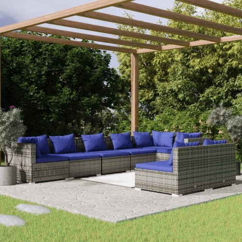 8 részes szürke polyrattan kerti ülőgarnitúra párnákkal