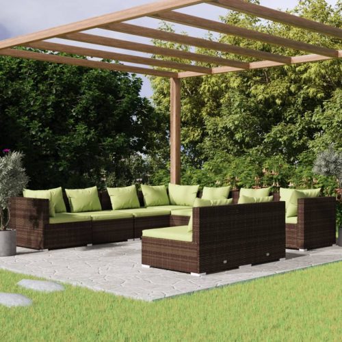 9 részes barna polyrattan kerti ülőgarnitúra párnákkal