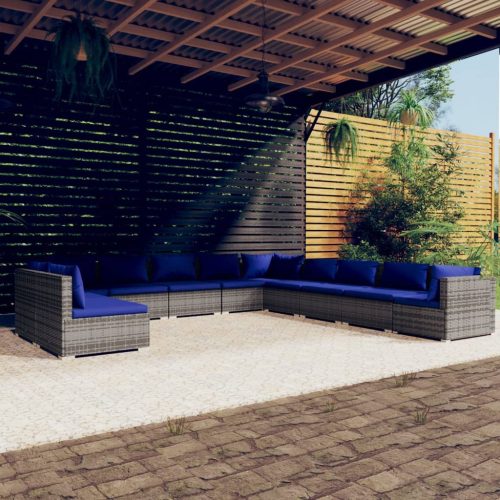 11 részes szürke polyrattan kerti ülőgarnitúra párnákkal