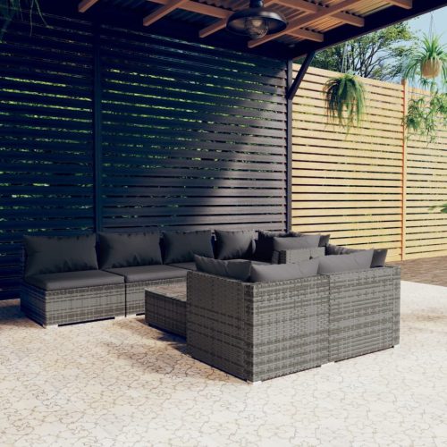 8 részes szürke polyrattan kerti ülőgarnitúra párnákkal