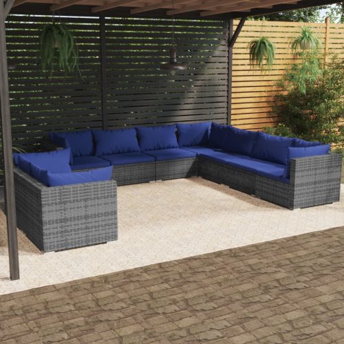 9 részes szürke polyrattan kerti ülőgarnitúra párnákkal