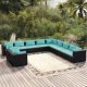 11 részes fekete polyrattan kerti ülőgarnitúra párnákkal