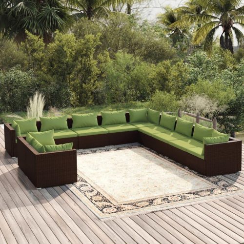 11 részes barna polyrattan kerti ülőgarnitúra párnákkal