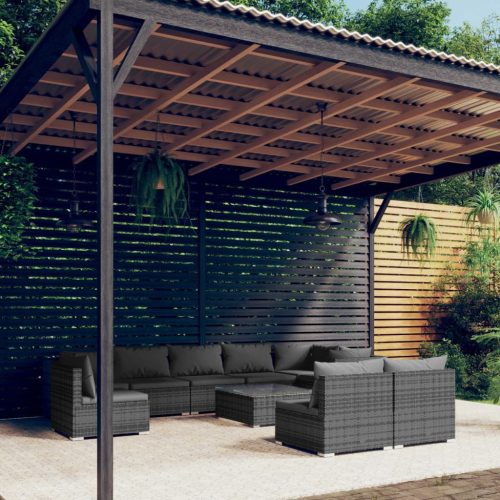 10 részes szürke polyrattan kerti ülőgarnitúra párnákkal
