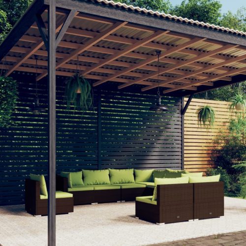 9 részes barna polyrattan kerti ülőgarnitúra párnákkal