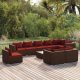 10 részes barna polyrattan kerti bútorszett párnákkal
