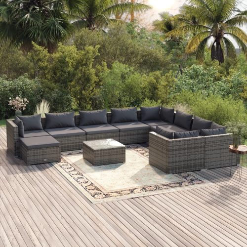11 részes szürke polyrattan kerti ülőgarnitúra párnákkal