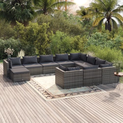 11 részes szürke polyrattan kerti ülőgarnitúra párnákkal