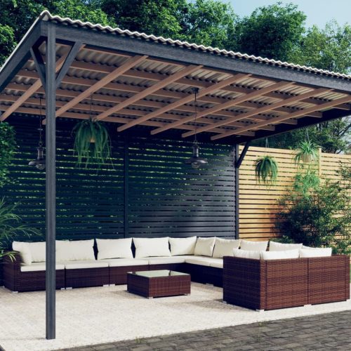 11 részes barna polyrattan kerti ülőgarnitúra párnákkal