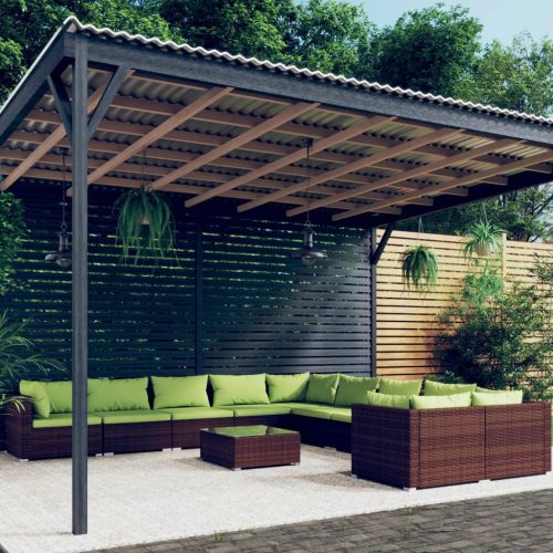 11 részes barna polyrattan kerti ülőgarnitúra párnákkal
