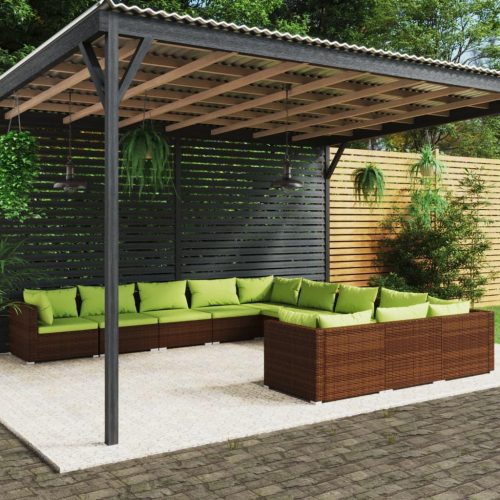11 részes barna polyrattan kerti ülőgarnitúra párnákkal