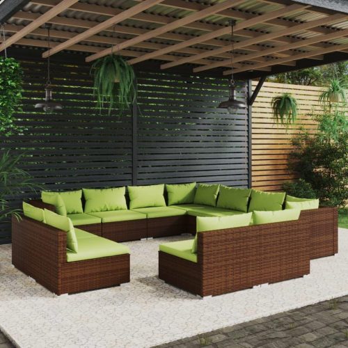 11 részes barna polyrattan kerti ülőgarnitúra párnákkal