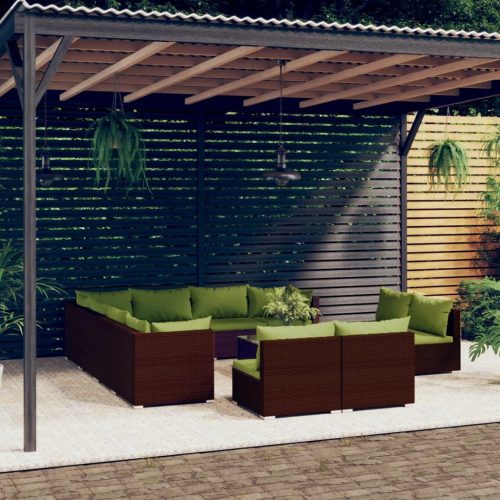 12 részes barna polyrattan kerti ülőgarnitúra párnákkal