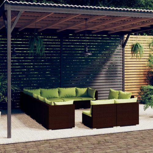 12 részes barna polyrattan kerti bútorszett párnákkal