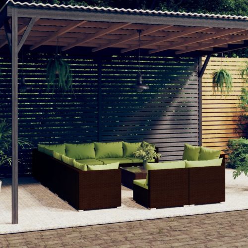 13 részes barna polyrattan kerti bútorszett párnákkal