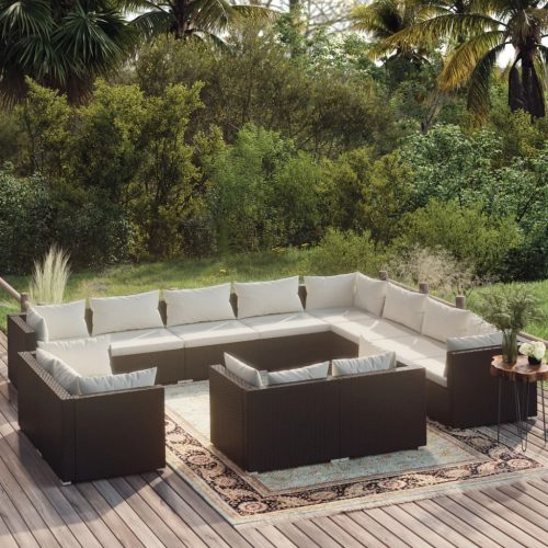 12 részes fekete polyrattan kerti ülőgarnitúra párnákkal
