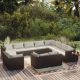 12 részes fekete polyrattan kerti ülőgarnitúra párnákkal