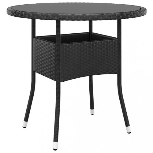 fekete polyrattan és edzett üveg kerti asztal Ø 80 x 75 cm