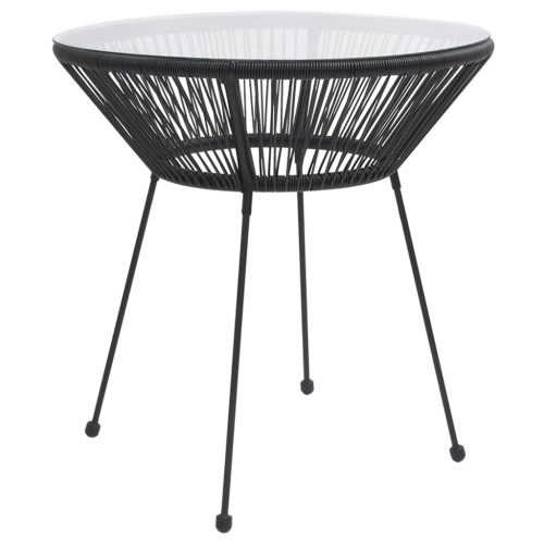 Fekete rattan és üveg kerti étkezőasztal Ø70 x 74 cm