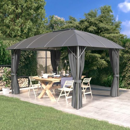 antracitszürke pavilon oldalfalakkal és ívelt tetővel 3 x 4 m