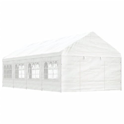 Fehér polietilén pavilon tetővel 8,92 x 4,08 x 3,22 m