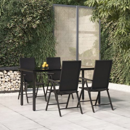 5 részes fekete polyrattan kerti étkezőgarnitúra
