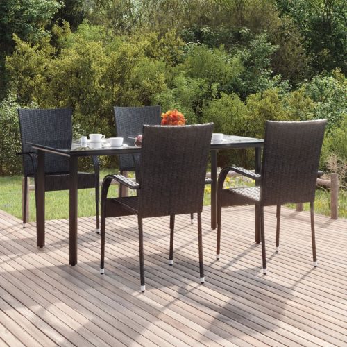 5 részes fekete polyrattan kerti étkezőgarnitúra