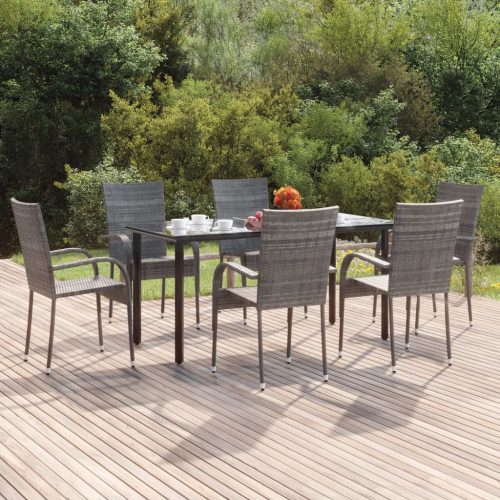 7 részes szürke polyrattan kerti étkezőgarnitúra