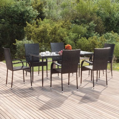 7 részes fekete polyrattan kerti étkezőgarnitúra