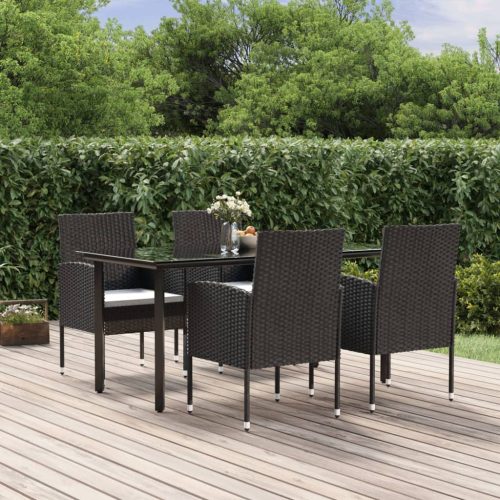 5 részes fekete polyrattan kerti étkezőgarnitúra párnákkal