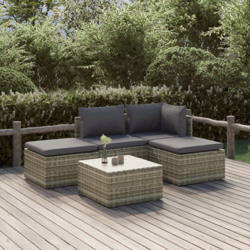 5 részes szürke polyrattan kerti ülőgarnitúra párnákkal
